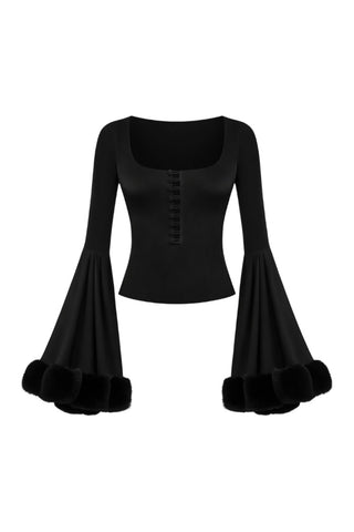 Sienna faux-fur cuffed jersey blouse