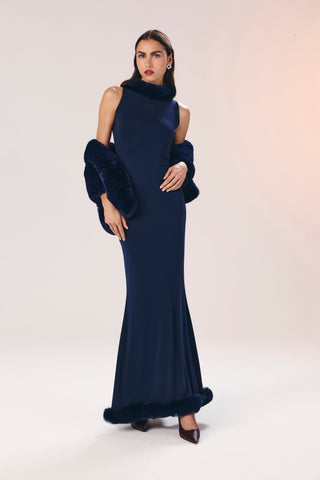 Margaret faux-fur hem maxi gown