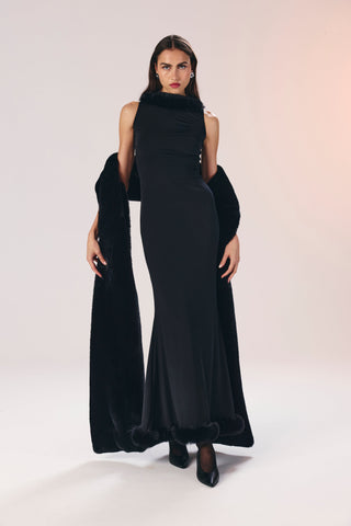 Margaret faux-fur hem maxi gown
