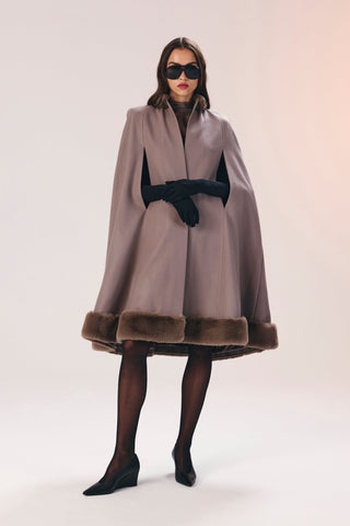 Mary faux-fur trim wool cape