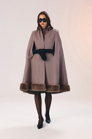 Mary faux-fur trim wool cape