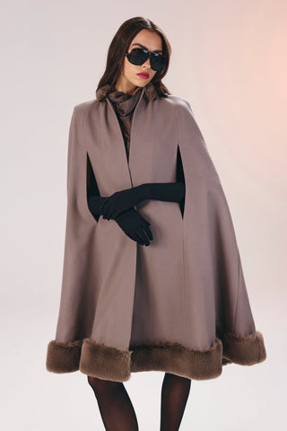 Mary faux-fur trim wool cape