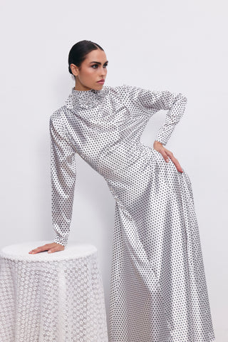 Helena polka dot satin dress