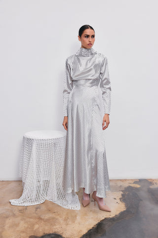 Helena polka dot satin dress