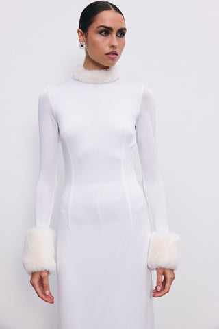 Bella faux-fur trim maxi jersey dress